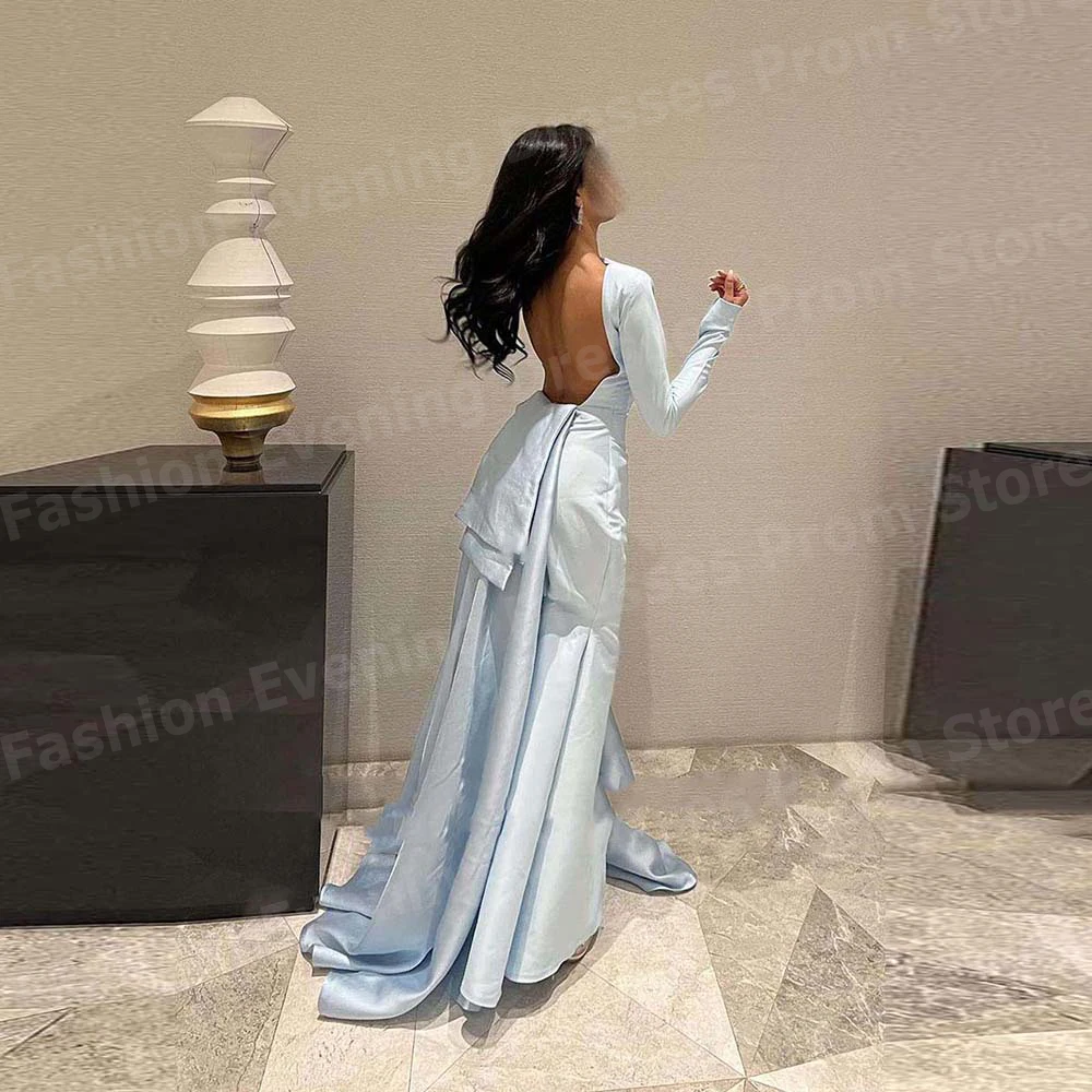 Robes de soirée sirène simples pour femmes, col rond, manches longues, robes de bal personnalisées وعفساتmaveraFête sans dossier فساتmavera