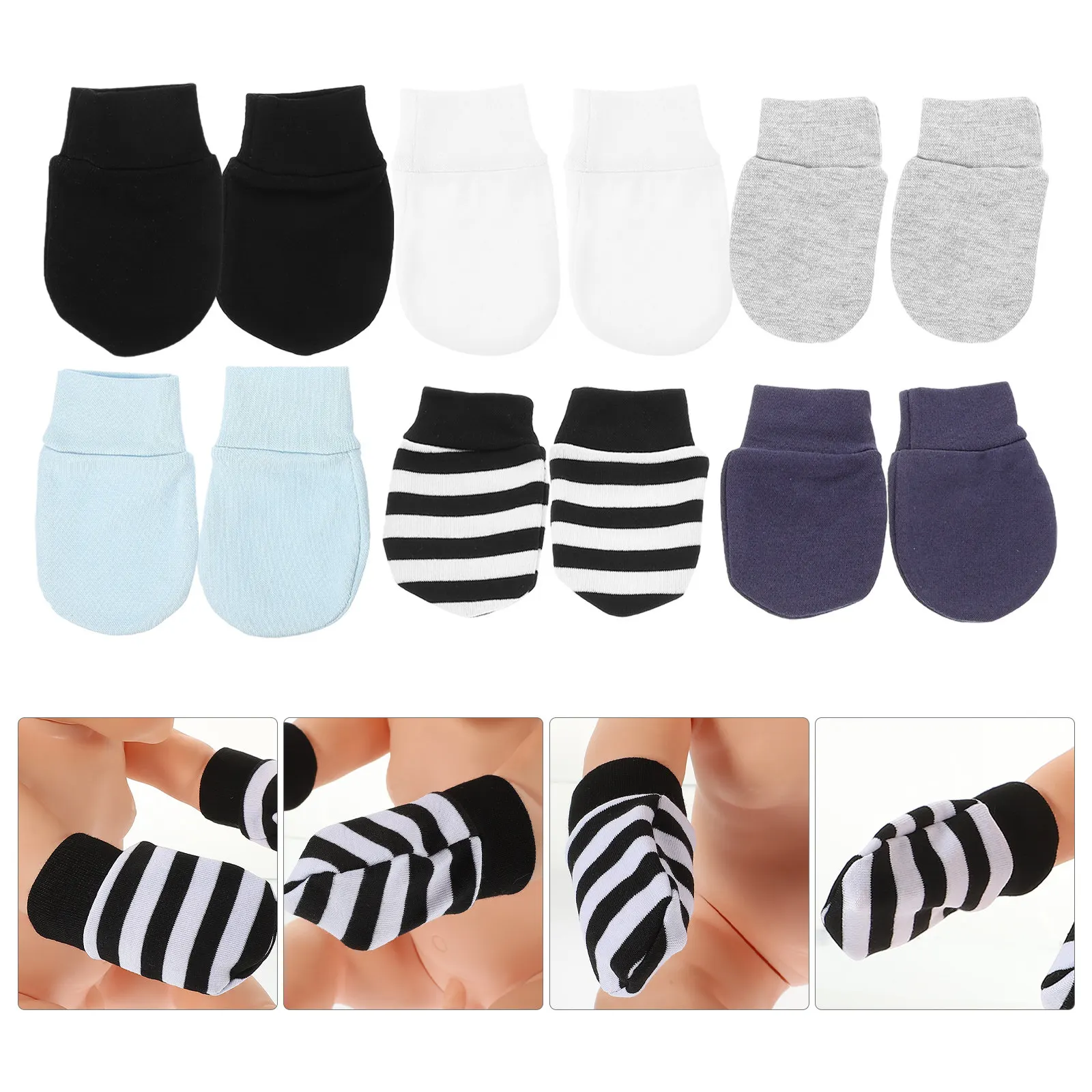 

6 пар детских варежек-антицарапок: мягкие, удобные, не царапающие, из эластичного хлопка, для защиты рук новорожденных, теплые перчатки