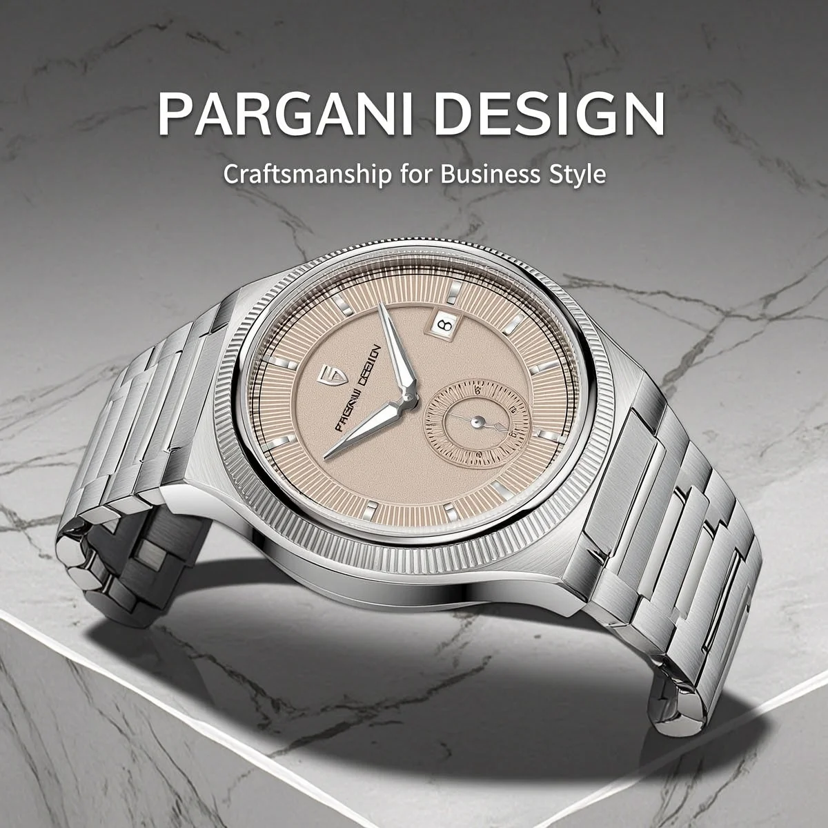 PAGANI DESIGN Neue Luxus-Herren-Quarzuhr Edelstahl-Armband Mode-Business-Armbanduhr mit Kleinem Sekundenzifferblatt und Datumsanzeige