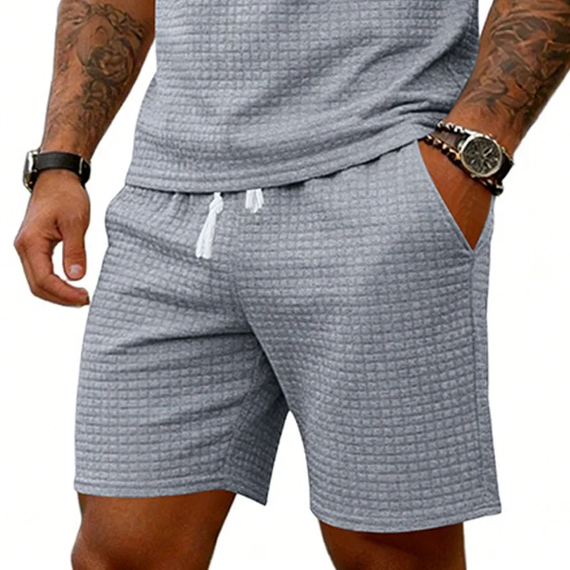 

Мужские летние спортивные шорты с жаккардовым клетчатым узором, трикотажные, слегка эластичные, прямого кроя, для трансграничной торговли, с возможностью индивидуального пошива.