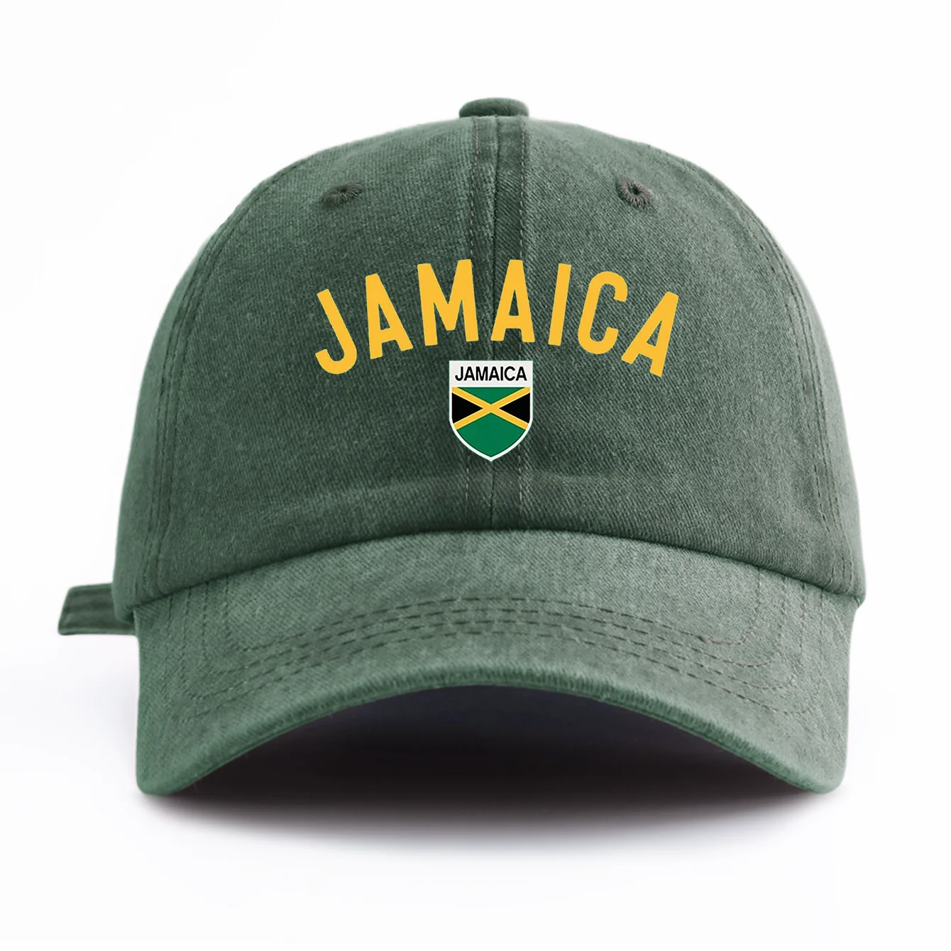 Jamaica Flag Washed Baseball Cap Retro Green Printed Graphic Hat Vintage Country Shield Crest Adjustable Dad Hat Men Women
