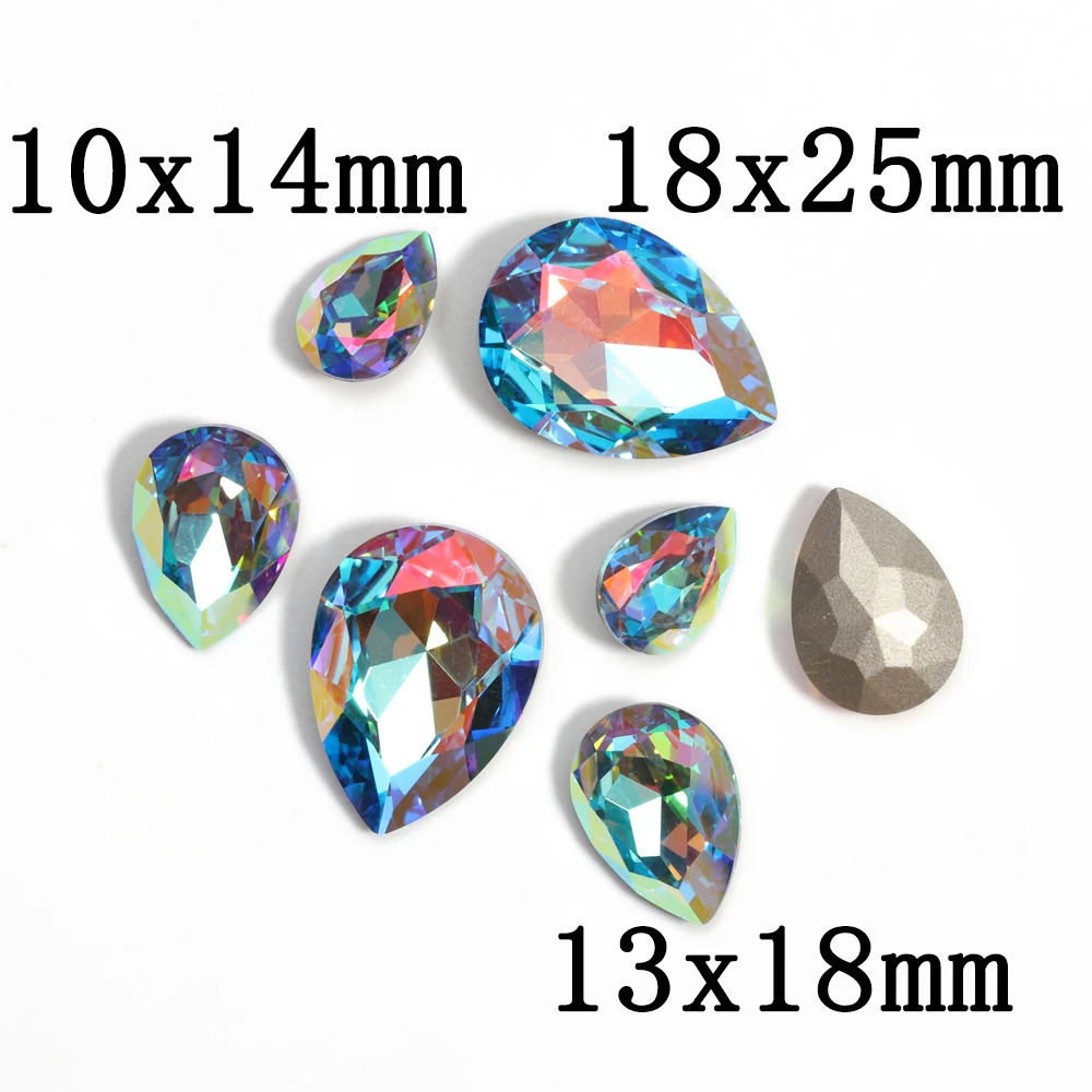 10x14mm Drop Rhinestones Glitter Blue Glass Crystal Strass DIY Art Crafts Supplies Gems Jewelry Making Accessories