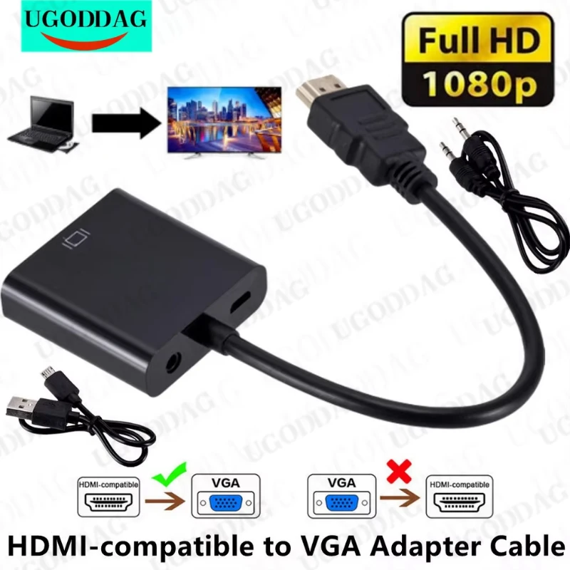 HD 1080P HDMI-compatible to VGA Adapter Cable With Audio Power Port Converter Apply to PS4 XBOX PC Laptop HDTV Projector Monitor