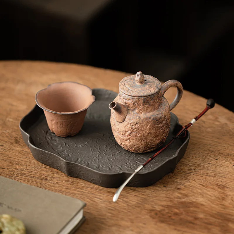 Coarse pottery pot bearing retroChinese dry brewing tray small tea table tea tray refreshment tray household drybrewing tea tray