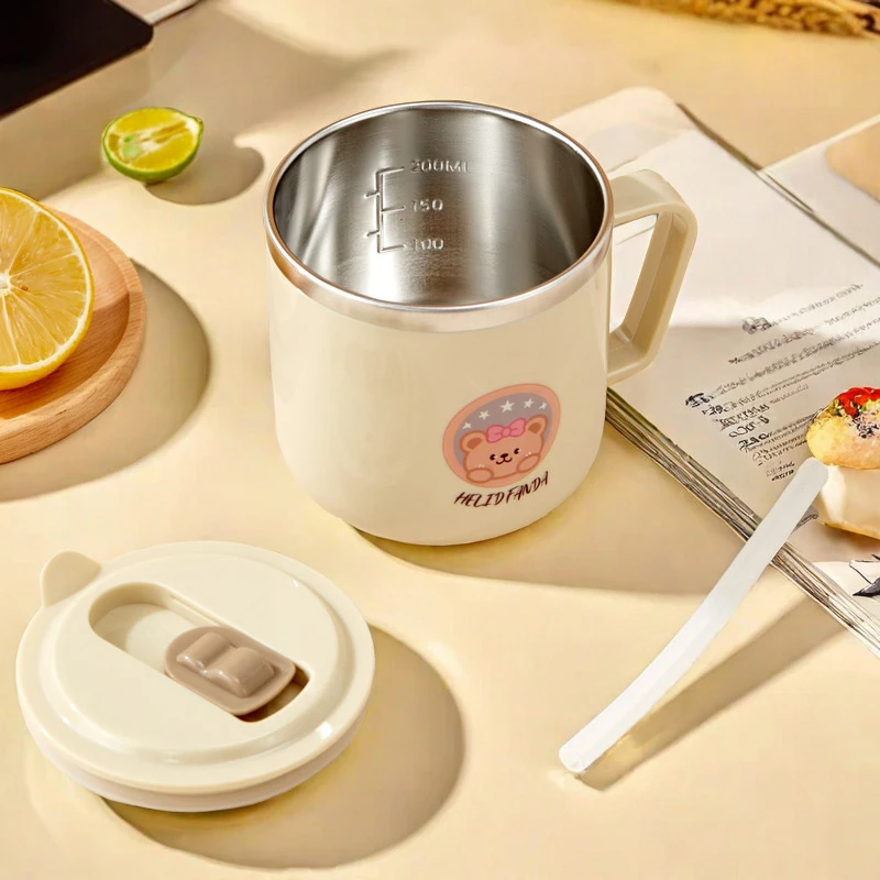 كوب ماء لطيف كابيبارا 316 من الفولاذ المقاوم للصدأ للأطفال مع شفاطة 270 مل كوب معزول مزدوج الجدار كوب قهوة حليب مانع للتسرب