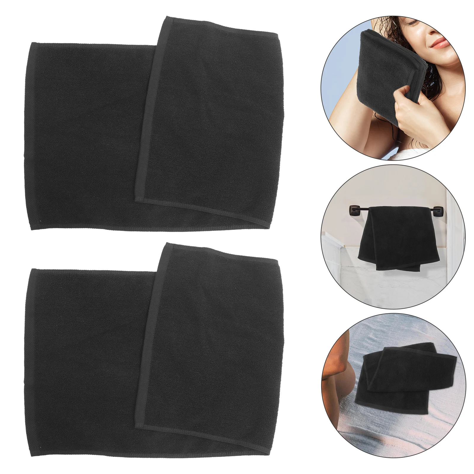 

2pcs Pure Cotton Black Towel 100g 35x70cm Highly Absorbent Non Fading Adult Beach Hair Salon Use Fast Drying Women