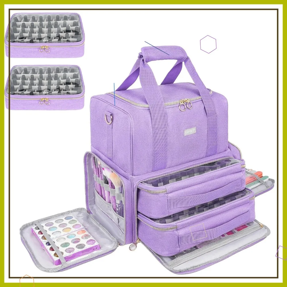 

Purple Portable Nail Polish Organizer Holds 80 Bottles and a Lamp, with 2 Removable Bags for Nail Tech Supplies