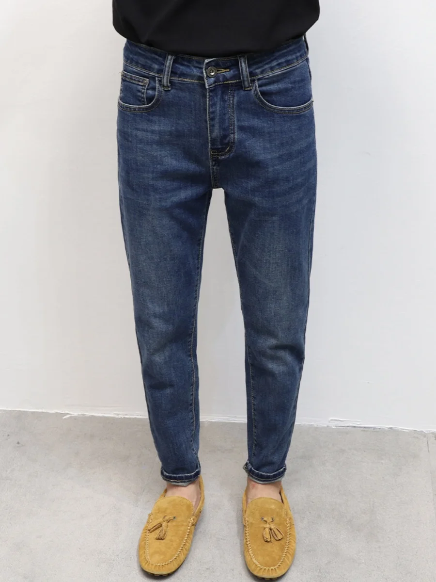 

Blue Nine-Tenths Slim Fit Men's Jeans Elastic Versatile Waed Korean Sle Tight Pants Spring Autumn New Arrival Cotton Stre...