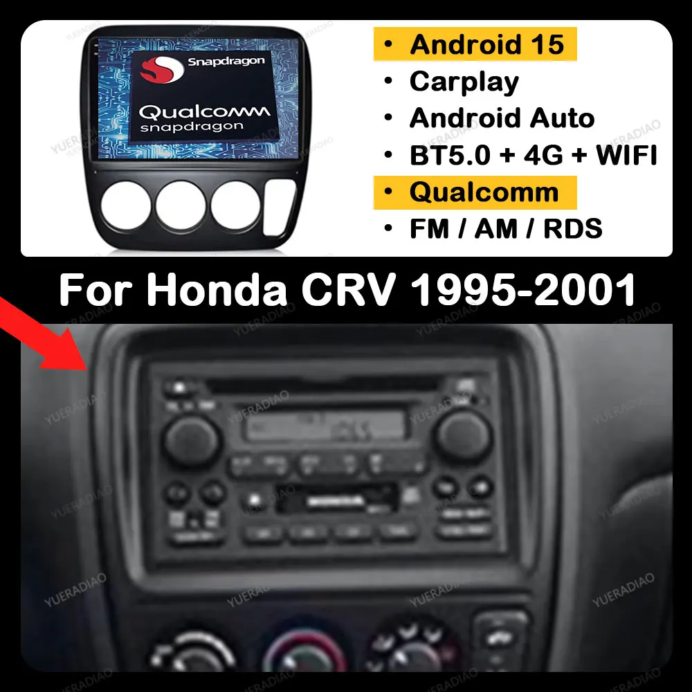 

Android 15 Car Radio For Honda CRV CR-V 1995 1996 1997 1998 1999 2000 2001 Qualcomm 4G LTE 5G WIFI Head Unit QLED GPS NAVI BT