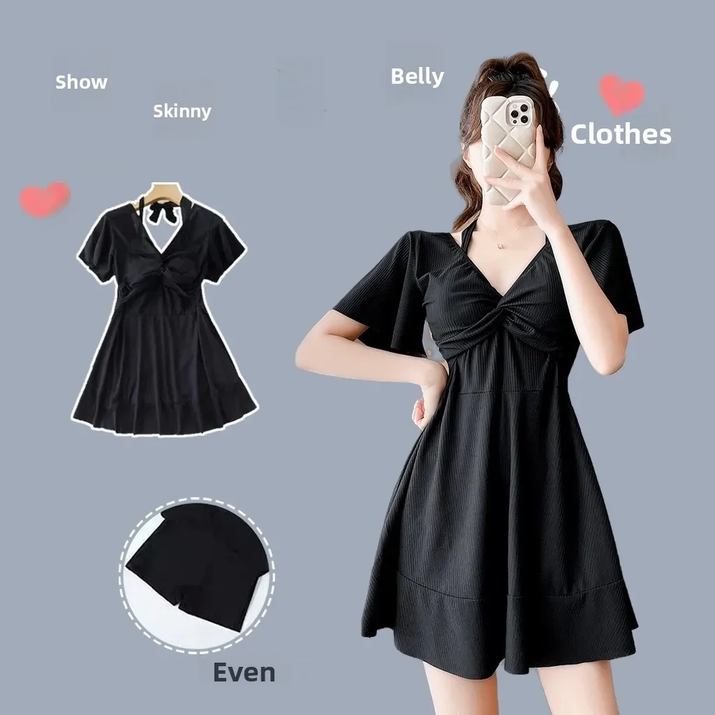 

Plus Size Women's One Piece Swimsuit with Steel Support Thermal Spring Bathing Skirt Style Fashion Slimming Hide Belly New Model