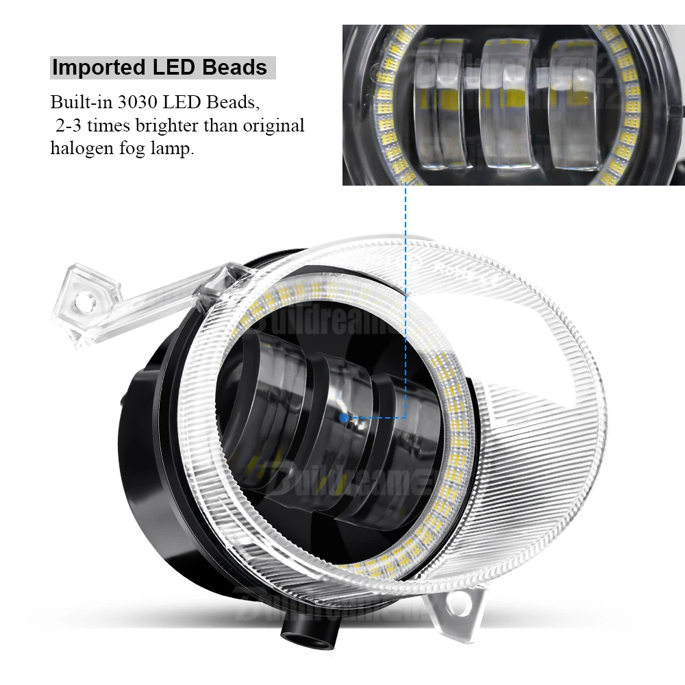 2 X Angel Eye Fog Light Assembly For Volkswagen VW Caddy 3/III 2004-2009 30W Car Right + Left LED Lens Fog Daytime Lamp DRL 9006