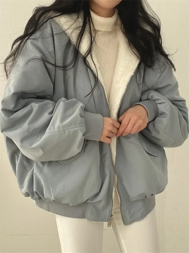 

Thicken Warm Parkas Women Oversized Kawaii Double Sided Hooded Coat Ladies Korean Fashion Casual Loose Zip Up Jackets X1018