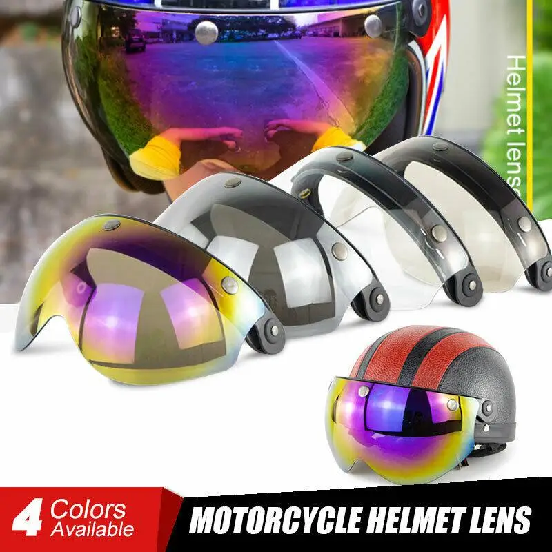 Universal 3 Snap-Button Visor for 3/4 Open Face Motorcycle Helmet Wind Shield