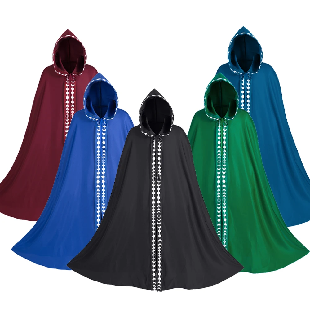 

Medieval Gothic Hooded Capes Cosplay Costumes Adult Women Men Long Trench Overcoat Cloak Halloween Carnival Knight Robe