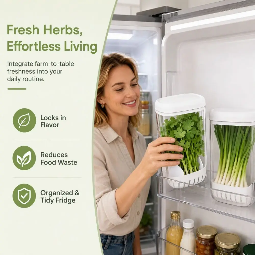Clear Cilantro Hydroponic Box Preservation Upright Vegetable Container With Drainage Removable Divider Herb Lettuce Keeper