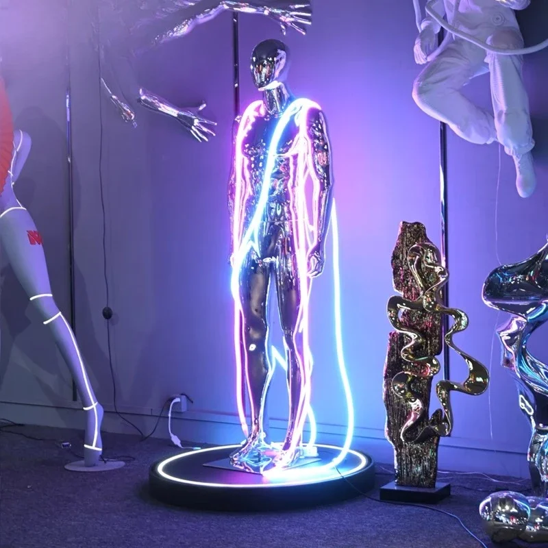 L7-15 store Large abstract technology sense luminous electroplating ornament Commercial beauty Chen sculpture artwork