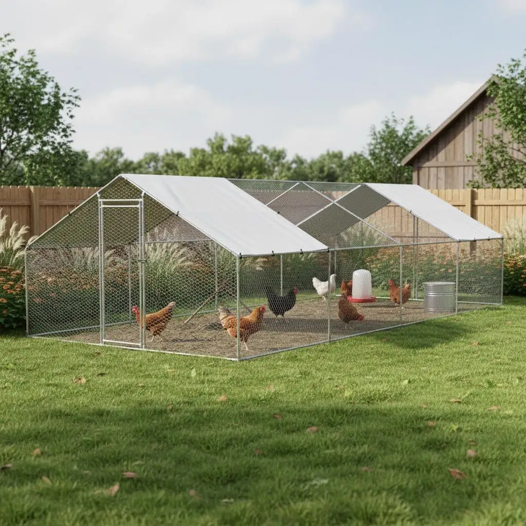 

Курятник 9.8x26.2x6.5 футов для заднего двора/фермы, с конической крышей, включает защитный замок, уличное укрытие для домашней птицы