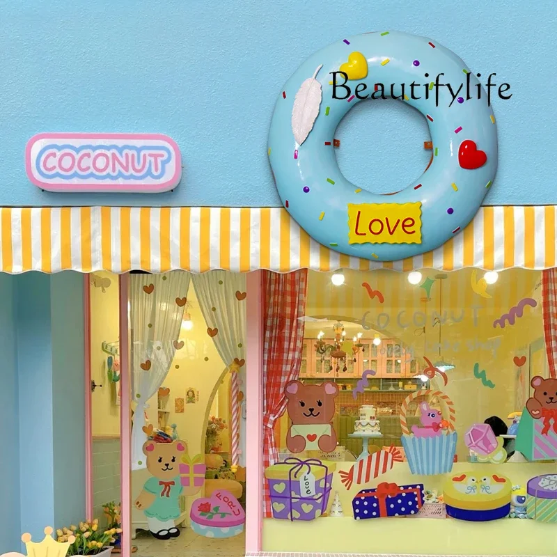 BJ Cartoon Donut Background Wall Shop Photo Clock In Wall Decoration Milk Tea Shop Dessert House Door Wall Hanging