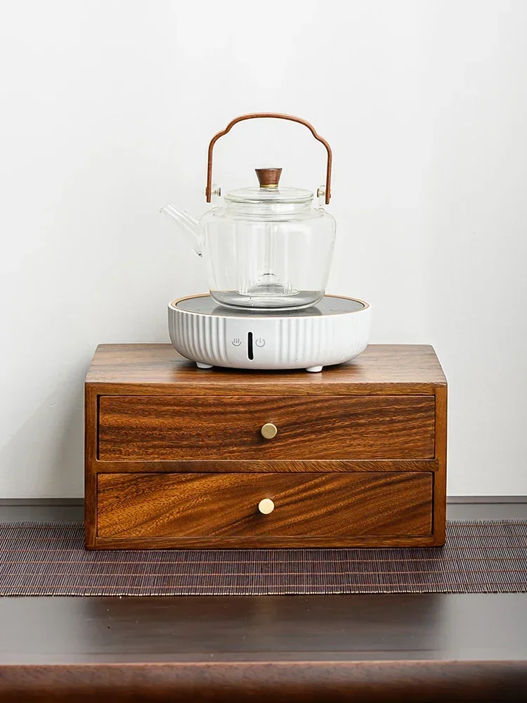 

Walnut tea table tea cake storage box coffee machine tea set shelf desktop multi-layer drawer locker Hot sales