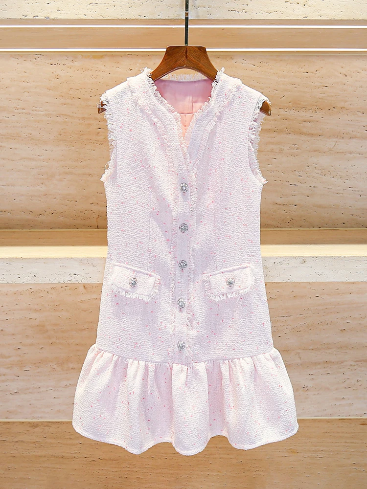 

Sweet And Gentle Summer V-ne Hemmed Fi Tail Vest Dr High Waist A-line Skirt Single Button Closure ort Sve Dr