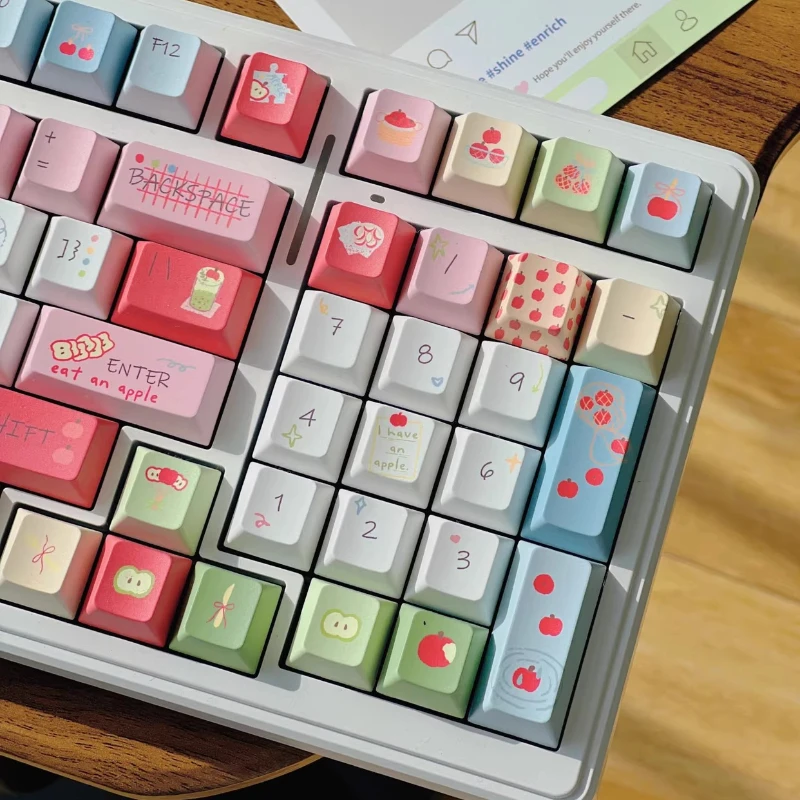 New Fruit Keycaps Custom PBT Sublimation Cherry Profile Key Cap Cute Red and Green Fresh Cartoon Anime Point Key Cap for Gamers