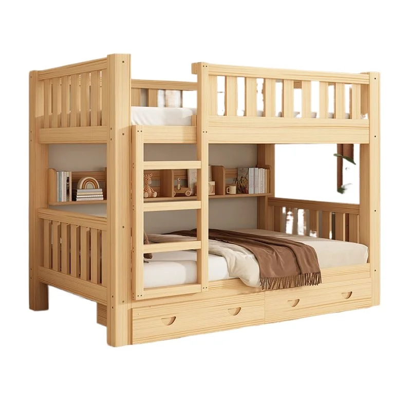 All solid wood thickened bunk bed household high and low bed small apartment with the same width up and down