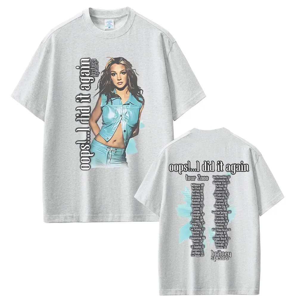الرجال والنساء عادية ريترو قصيرة الأكمام تي شيرت للجنسين الشارع الشهير بريتني سبيرز عفوا فعلت ذلك مرة أخرى 2000 جولة تي شيرت #4
