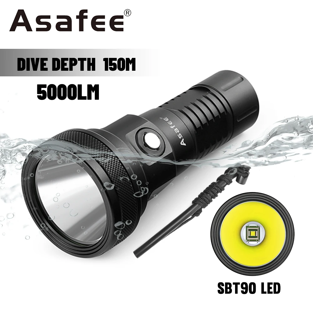 

Asafee 150M Underwater Diving Flashlight 5000LM SBT90 LED Press Switch Torch Waterproof Scuba Lantern Outdoor Adventure