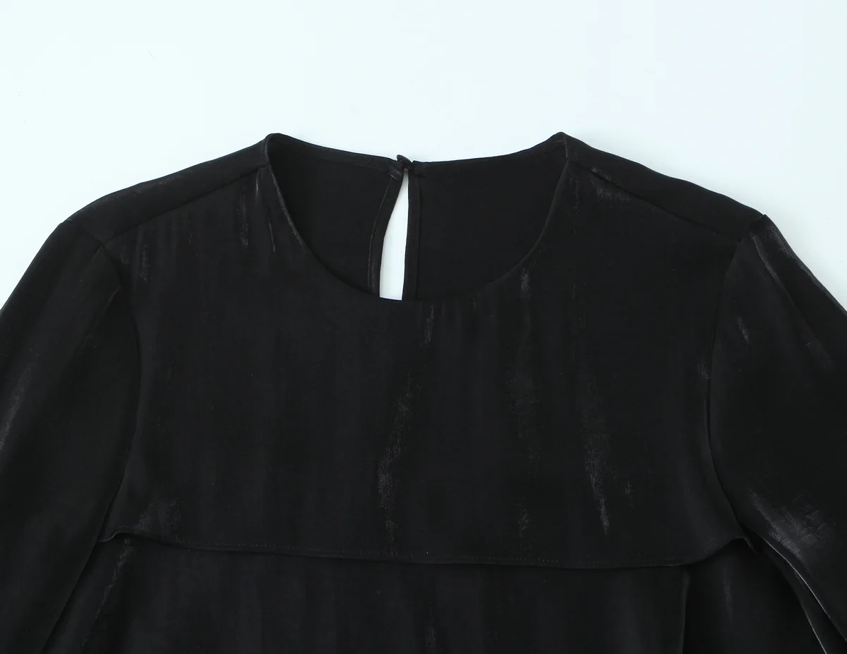 Camicia con spacco posteriore con decorazione a strati in tessuto lucido a maniche lunghe girocollo moda casual da donna nuova inverno 2025
