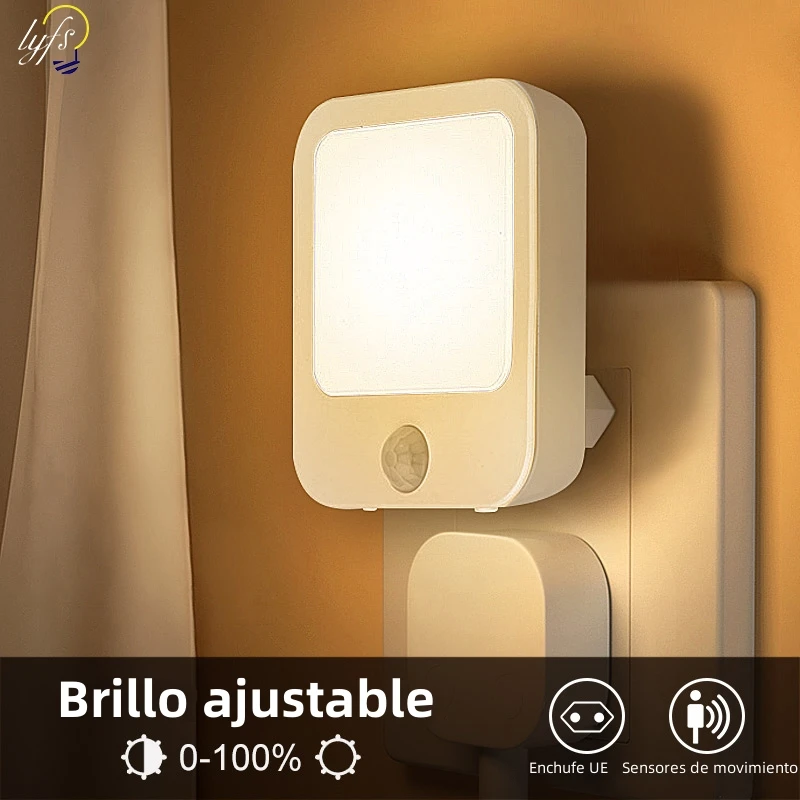 Luz nocturna con Sensor de movimiento con luz LED, lámparas de enchufe europeo, luz nocturna para niños, lámpara de noche inalámbrica para mesita de noche, dormitorio