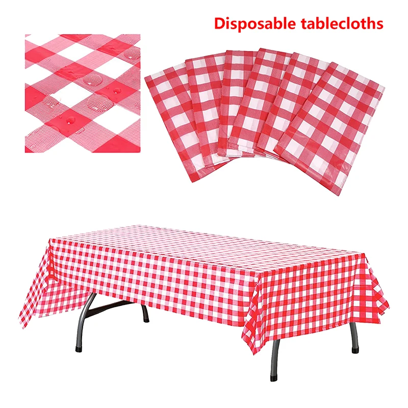 Red Black Checkered Disposable Tablecloth Wedding Birthday Party Indoor Outdoor Picnic Table Cover Plastic Waterproof Tablecloth