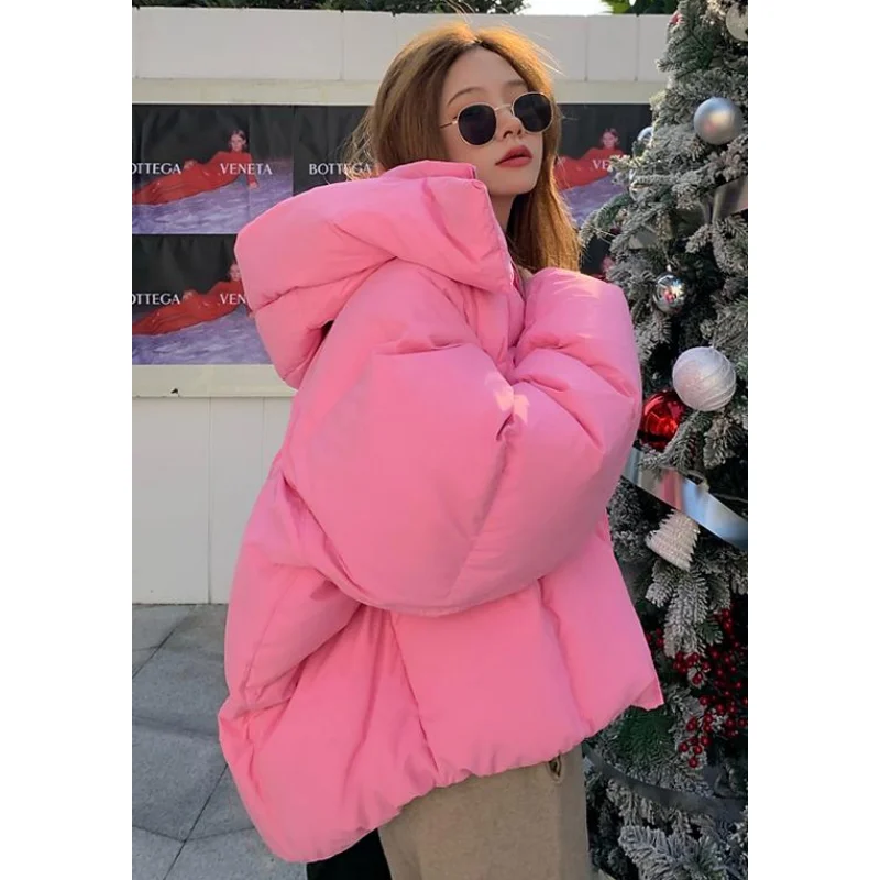 Yellow Down Jacket Women Coat Black Hooded Fashion American Streetwear Y2K Style Duck Down Feather Female Winter Short Outwear