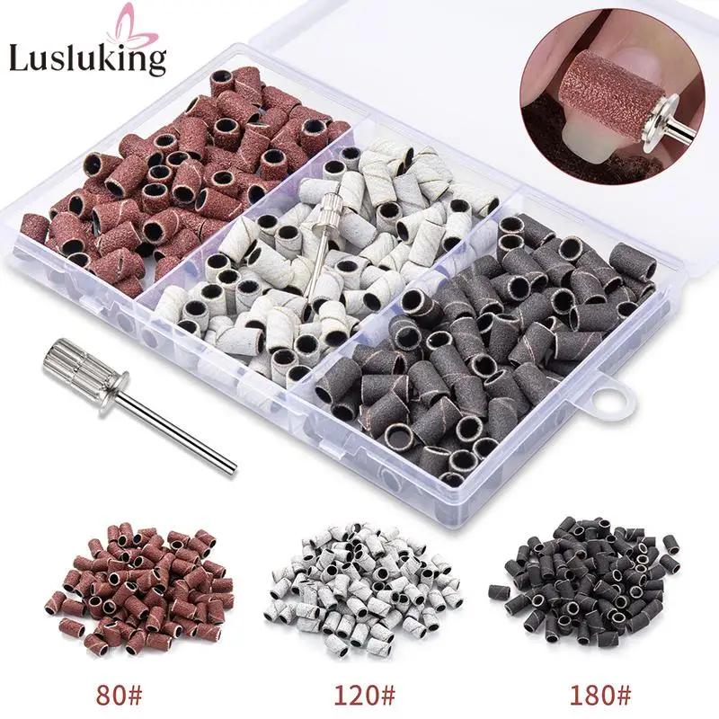 50/75/100/210pcs Grit Nail Sanding Bands With Mandrel Nail Drill Bits Pedicure Tools Gel Polish Remove Grinder Band 80#120#180#