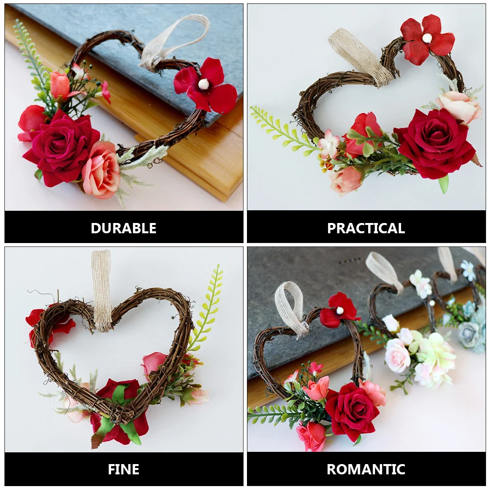 

1Pcs Simulation Rose Heart Wreath Artificial Spun Silk Flower Wedding Hanging Ornament for Door Window Living Room Decoration