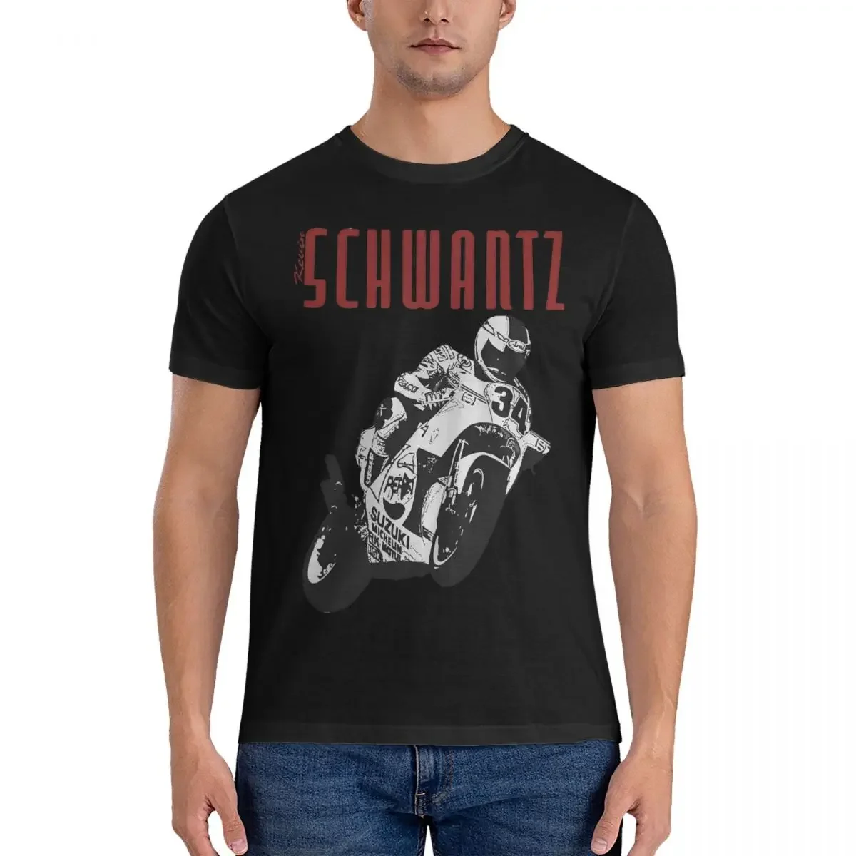 Kevin Schwantz 34 T Shirt for Men Pure Cotton Unique T-Shirts Round Collar Bike Racing Tees Short