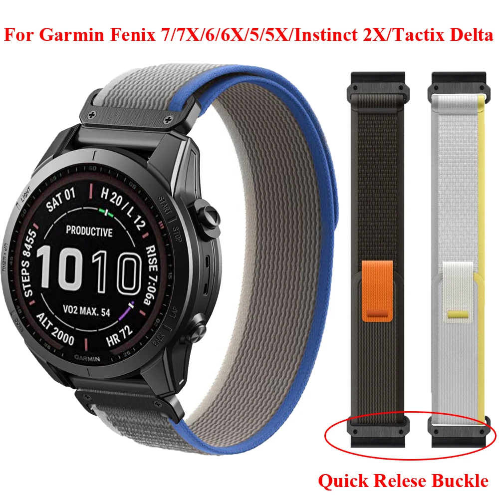 

22 26mm Sport Nylon Loop Strap For Garmin Fenix 7X 6 6X 5 5X Instinct 2X Tactix 7 Pro/Delta/Bravo Bracelet Watchband Accessories