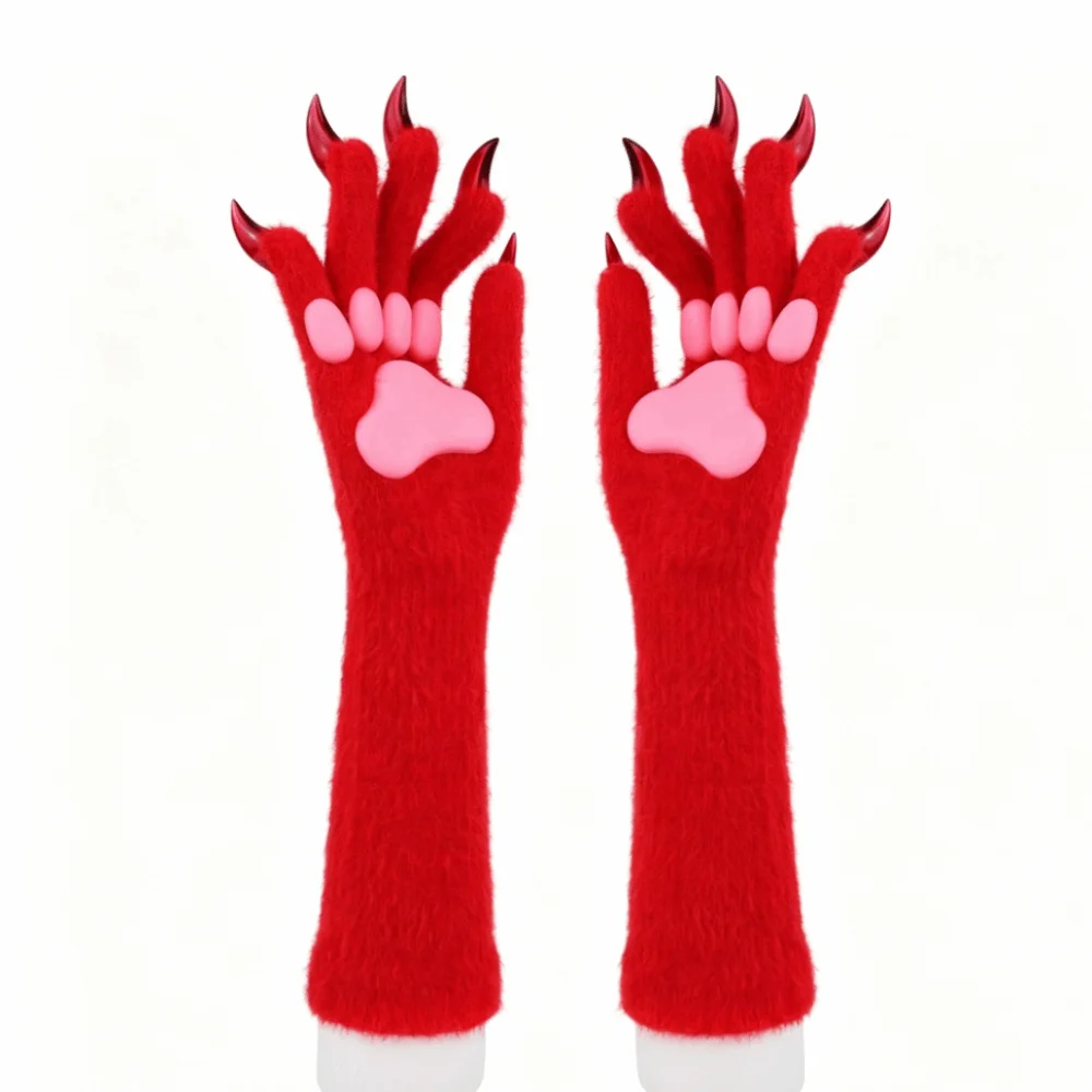 Funny Long Cat Claw Gloves Silicone Paw Pads Furry Animal Claw Hand Gloves Cosplay Costume Accessories Cute Gloves Unisex