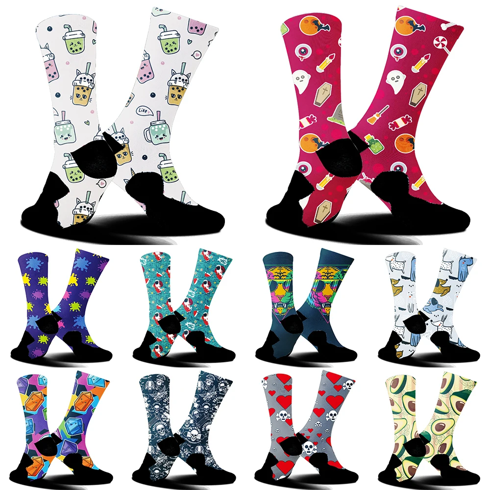 

2025 New Road bike socks comfortable anti slip sports bike socks Fruit Love Skull style printed bike socks