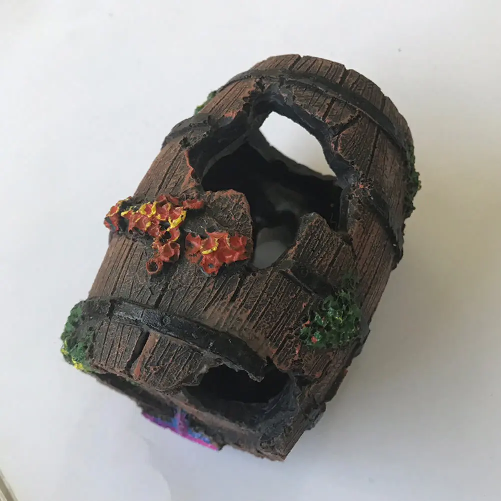 

2Pcs Artificial Wine Barrel Aquarium Decoration Resin Fish Tank Hideout Simulation Resin Craft Ornament Aquarium Decoration