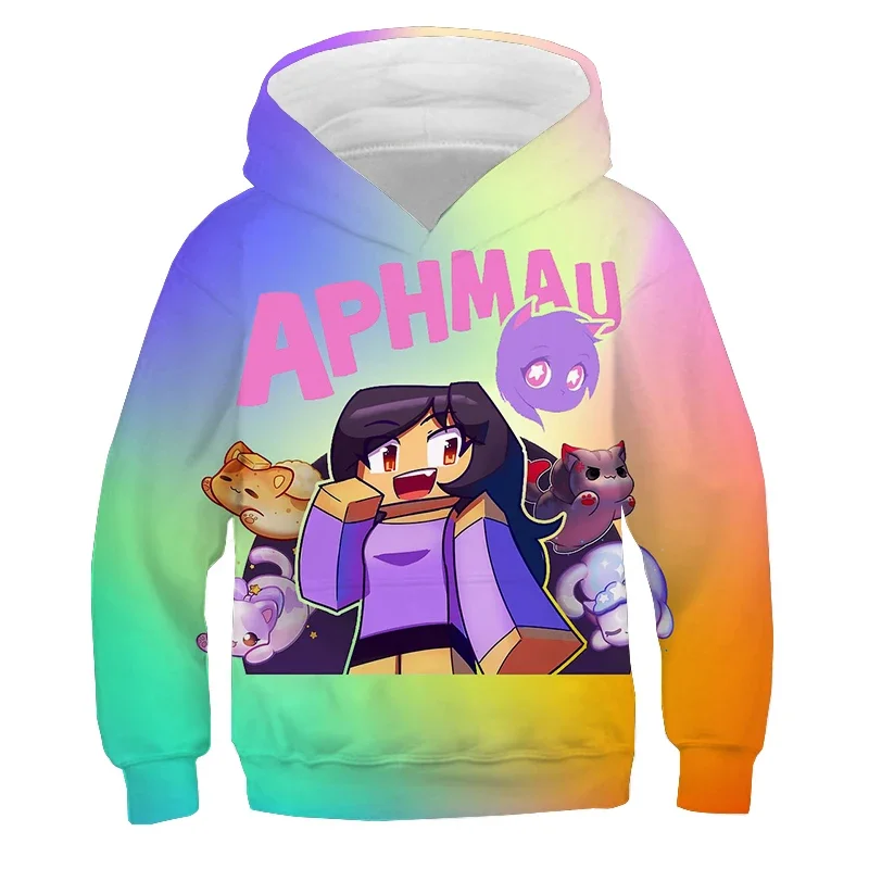 Hoodies infantis com estampa Aphmau 3D, pulôver de manga comprida, moletom fofo dos desenhos animados, tops infantis, roupas de outono, presente para meninos e meninas