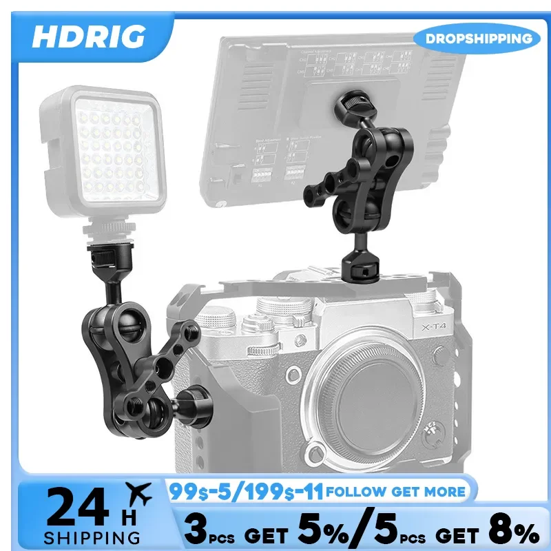 HDRIG SLR Camera Mobs Hand Hot Shoe Dual Ball Head Bracket 1/4