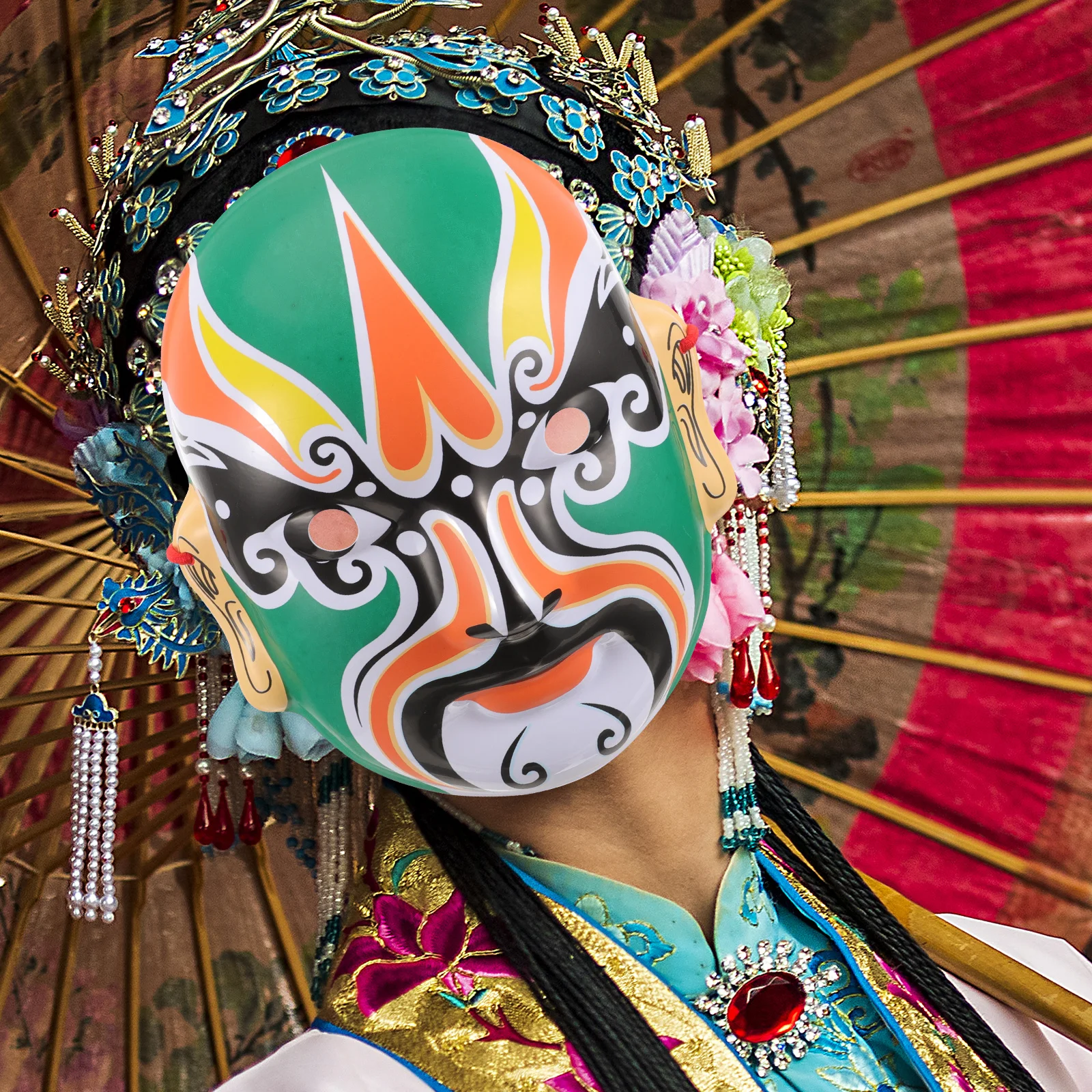 Máscara de ópera chinesa requintadamente elaborada, perfeita para sala de jantar e decoração de festa, máscara de ópera chinesa, fornecimento de festa