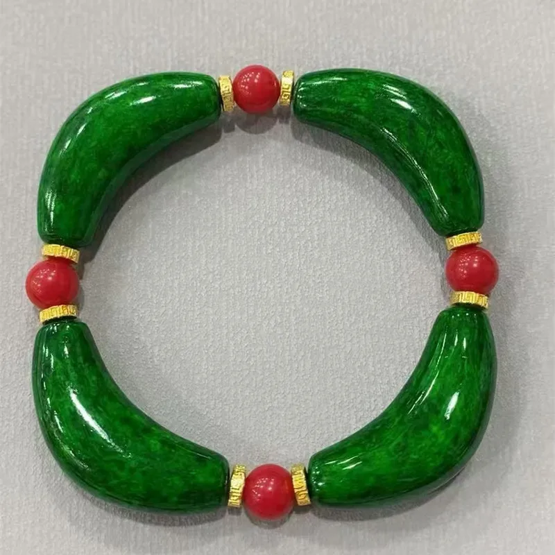 New jadeite bracelet with beads, flame stone, Xiuyu crystal, and obsidian curved tube accessories view 5