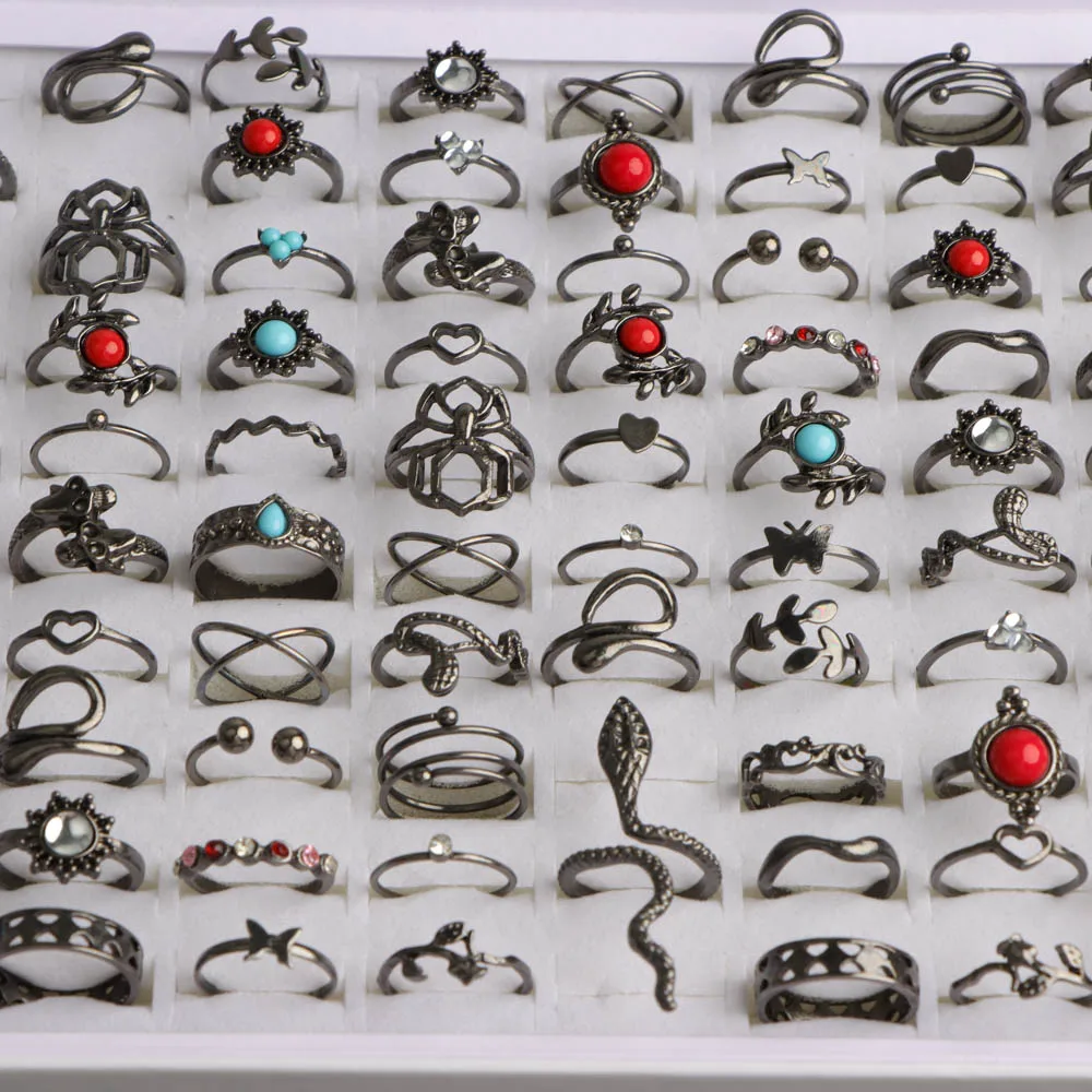 20/30/50 قطعة/الوحدة موضة خمر الشرير فراشة الأفعى متعدد الألوان الحجر الطبيعي خواتم للنساء الرجال القوطية مجوهرات الحفلات هدايا #3
