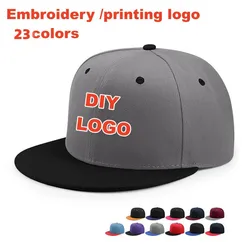 Custom  Embroidery or Printing Logo Adult Flat Brim Trucker Hats Hip Hop Sport Baseball Caps For Wen and Women Snapback Hats