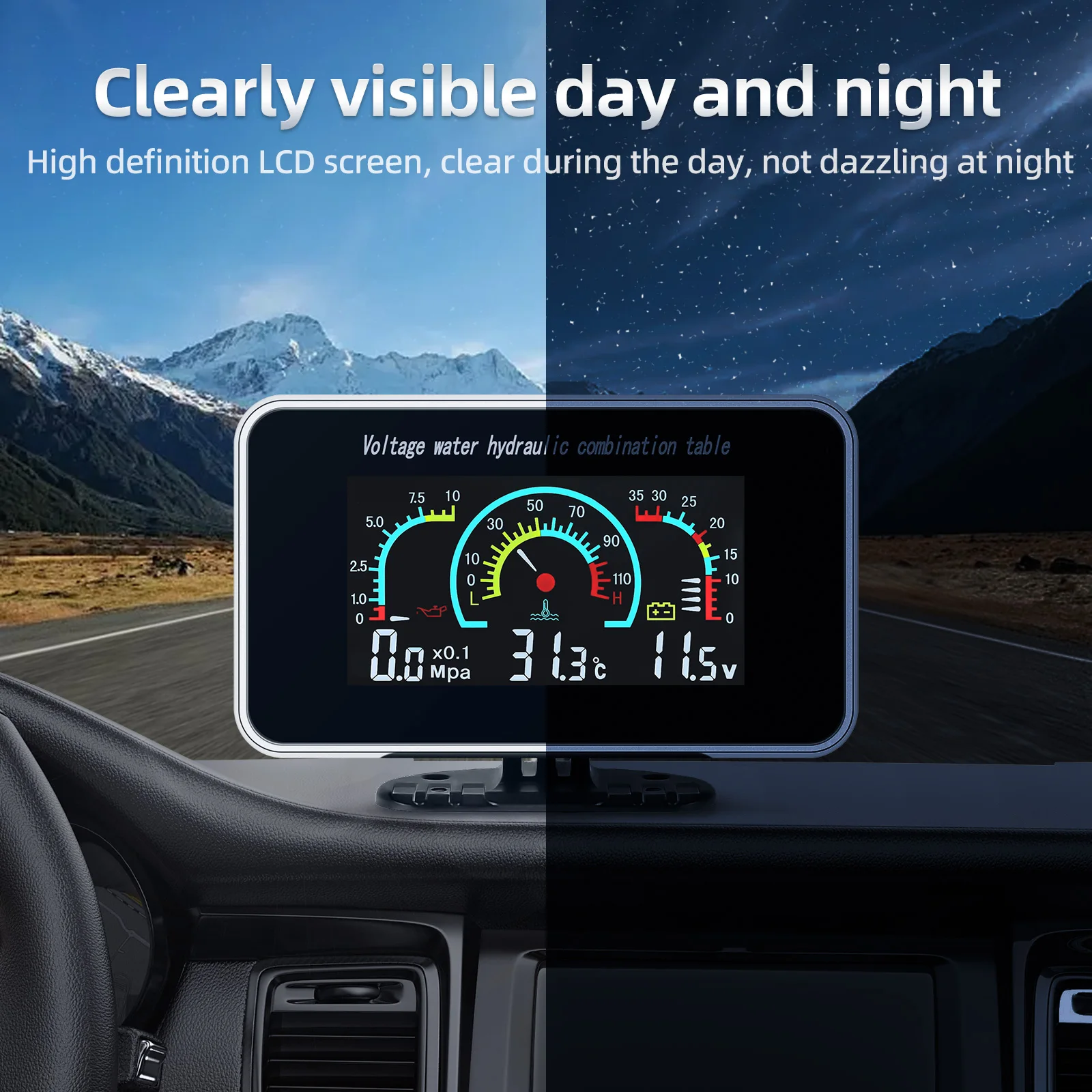 Universal Auto 3 IN 1 LCD Lkw Auto Öl Manometer Voltmeter Wasser Temp Messgeräte Kombination Tisch Mit Sensoren 12 v/24 v – Detail 5