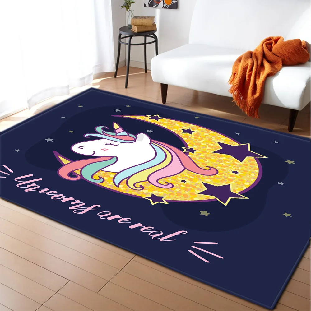 

Unicorn Moon Living Room Area Rug Children's Bedroom Carpets Cartoon Unicorn Flower Girls Kids Play Mat Home Decor Bathroom Rugs