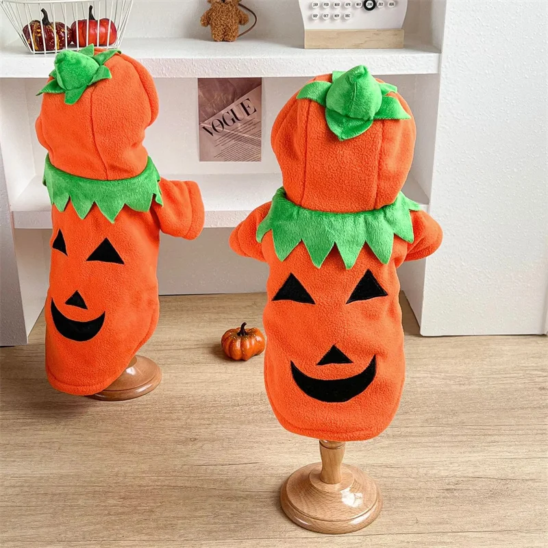 

Halloween Pumpkin Costume for Dogs Cats Hooded Funny Transformation Fleece Clothes Holiday Outfit for Small to Medium Size Pets