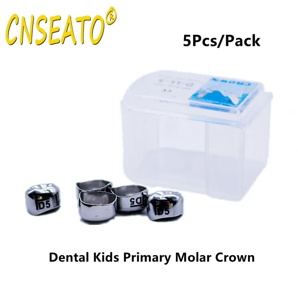 5Pcs Dental Crown Kids Primary Molar Teeth 1st 2nd Stainless Steel Pediatric Temporary Crowns Dentist for Upper/Lower Left/Right