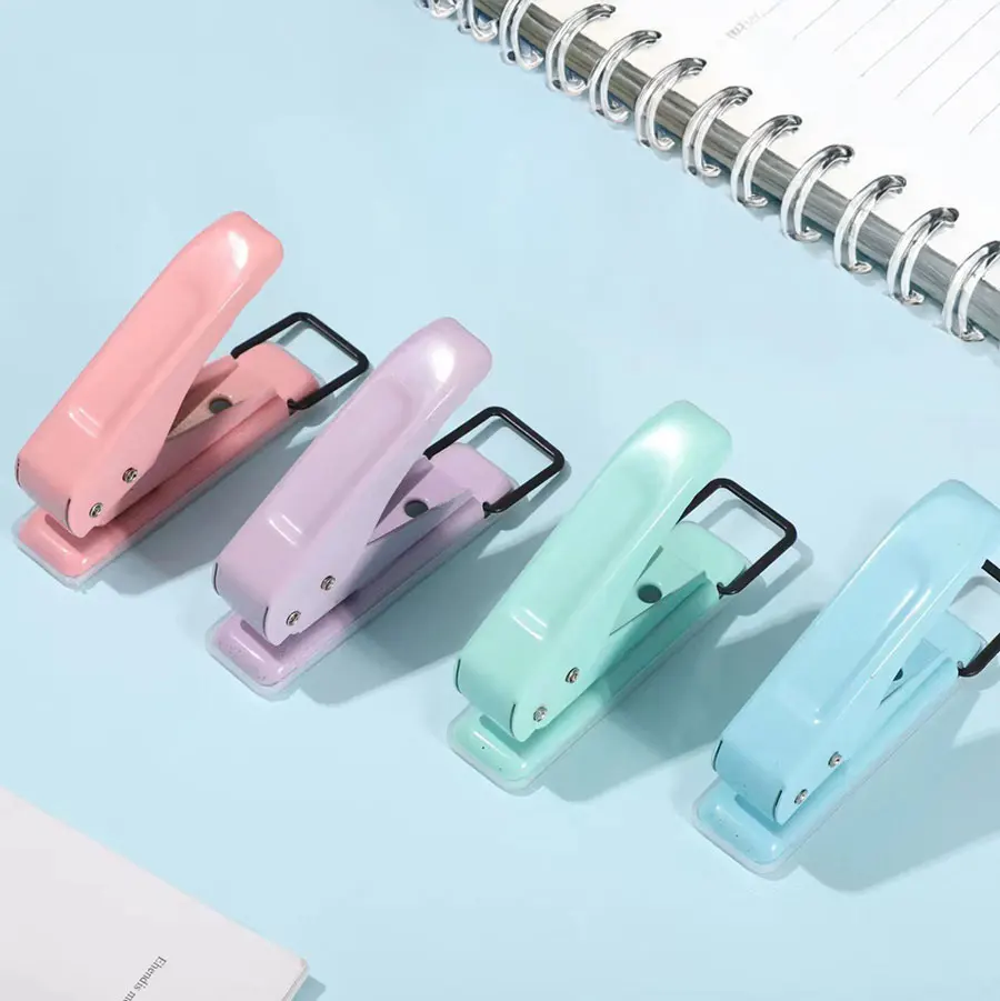 Mini Portable Labor-saving Macaron Hole Punch Paper Puncher with 50pcs Loose-leaf Paper Book Binder Rings for Home Office